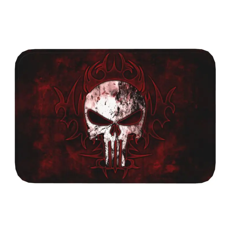 Custom Vintage Skull Punishers Skeleton Front Door Mat Anti-Slip Outdoor Absorbent Doormat Kitchen Bedroom Entrance Rug Carpet