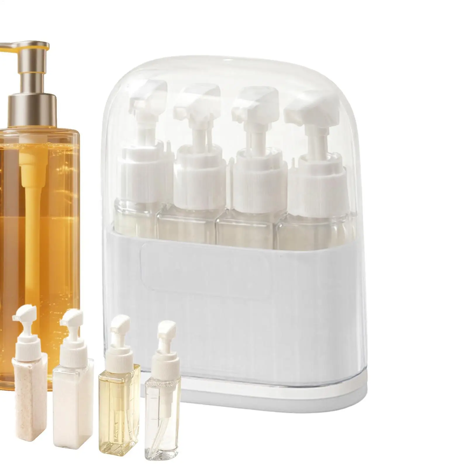 Travel Pump Bottles For Toiletries 4 Pieces Leak-proof Refillable Perfume Organizer With Scales And Labels Shampoo And