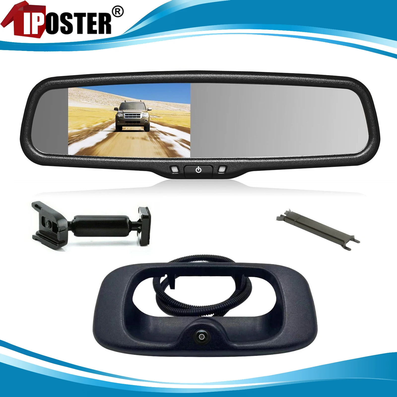 

iPoster 4.3" Car Rearview Mirror Monitor No1 Bracket +Black Tailgate Handle Backup Camera For Chevrolet Silverado/GMC Sierra