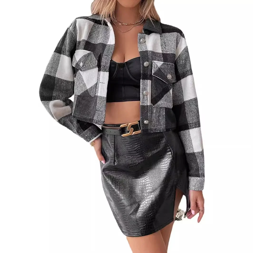 Cappotto da donna autunno inverno giacca scozzese colore manica lunga colletto couverture bottoni moda casual comoda vestibilità standard regolare