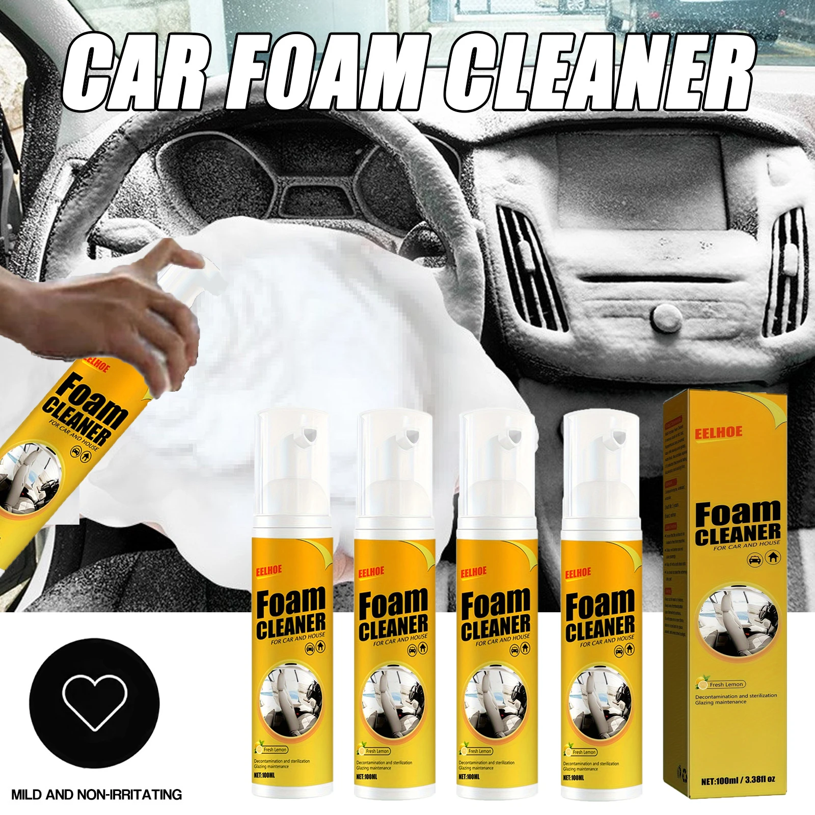 

4 шт., 100 мл, универсальный пенный очиститель-спрей, очиститель салона автомобиля, пенопластовый спрей, антивозрастной защитный спрей для автомобильных аксессуаров