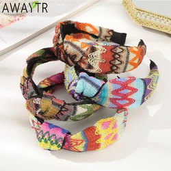 AWAYTR Ethnic Style Ribbon Headbands Farbic Floral Wide Headband Plastic Hair Accessories For Women Trends