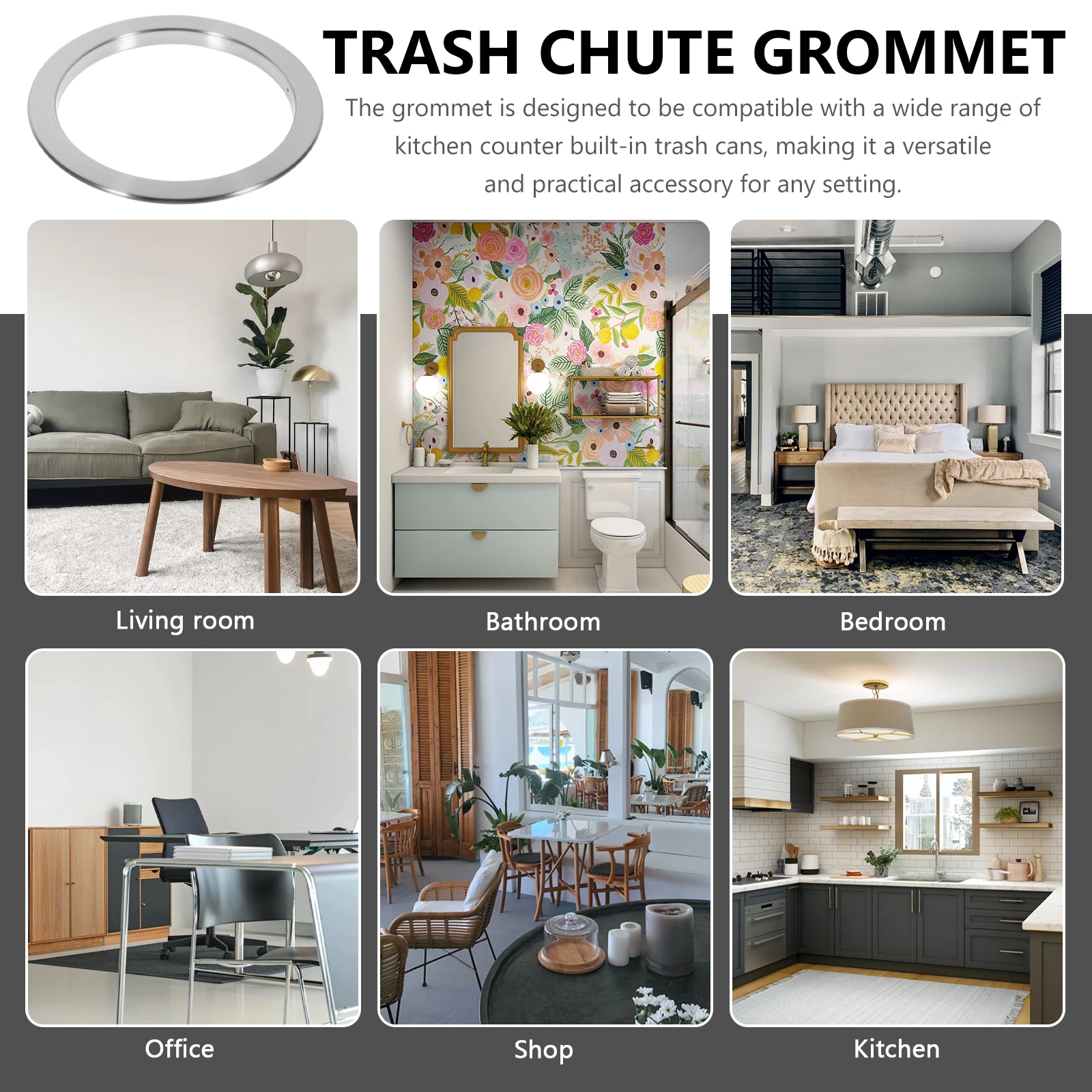 

Metal Trash Chute Grommet Kitchen Counter Built-in Waste Chute Scratch Resistant Stainless Steel Round Trash Grommet