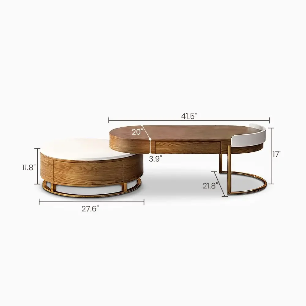 Apartment Living Room Walnut Wooden Center Table Sets Muebles 2 Pcs Round Nesting Lift Top Coffee Tables With Storage