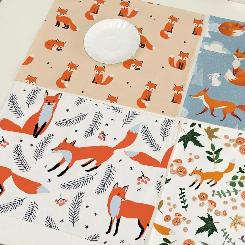 Nordic Style Kitchen Placemat Animal Forest Pattern Table Mat Absorbent Washable Fast Drying Dishcloths Countertop Protector