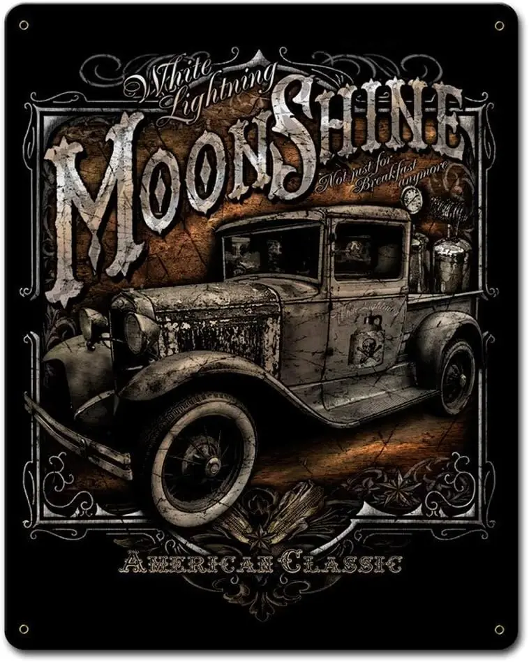 Moonshine Truck Metal Tin Sign Wall Art Decor for Living Room Vintage Art Coffee Bar Signs Home Decor Gifts Decoration 8 x 12 in