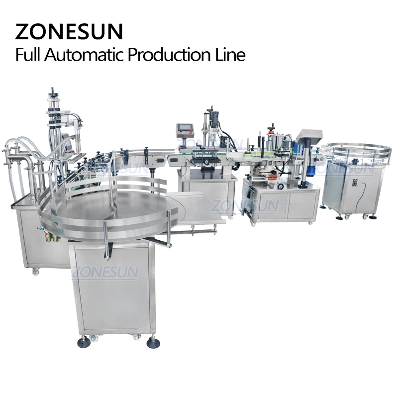 ZONESUN ZS-FAL180R4 Automatic Piston Beverage Filling Capping Labeling Machine Line With U Shape Conveyor Belt