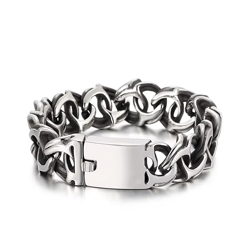 Fongten Punk Dragon Bone Stainless Steel Bracelet For Men Silver Luster Time Journey Fashion Jewelry Party Gifts Vibrant Color