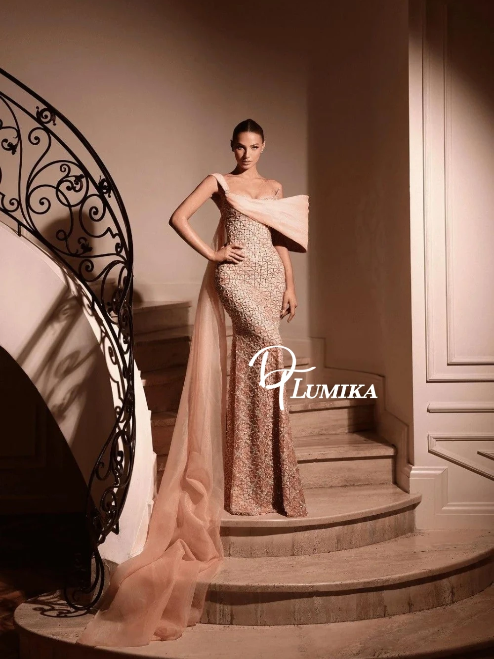 

Peachy Glitter Mermaid Prom Dress Chic One Shoulder Customized Evening Gown New Arrival Fashionable Beaded Galas Banquet Wear