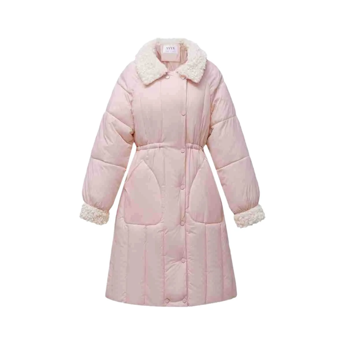 2024 Winter Women\'s Long Cotton Jacket Female Pink Lamb Wool Collar Spliced Parkas Coats Women\'s Thicken Warm Winter Jackets