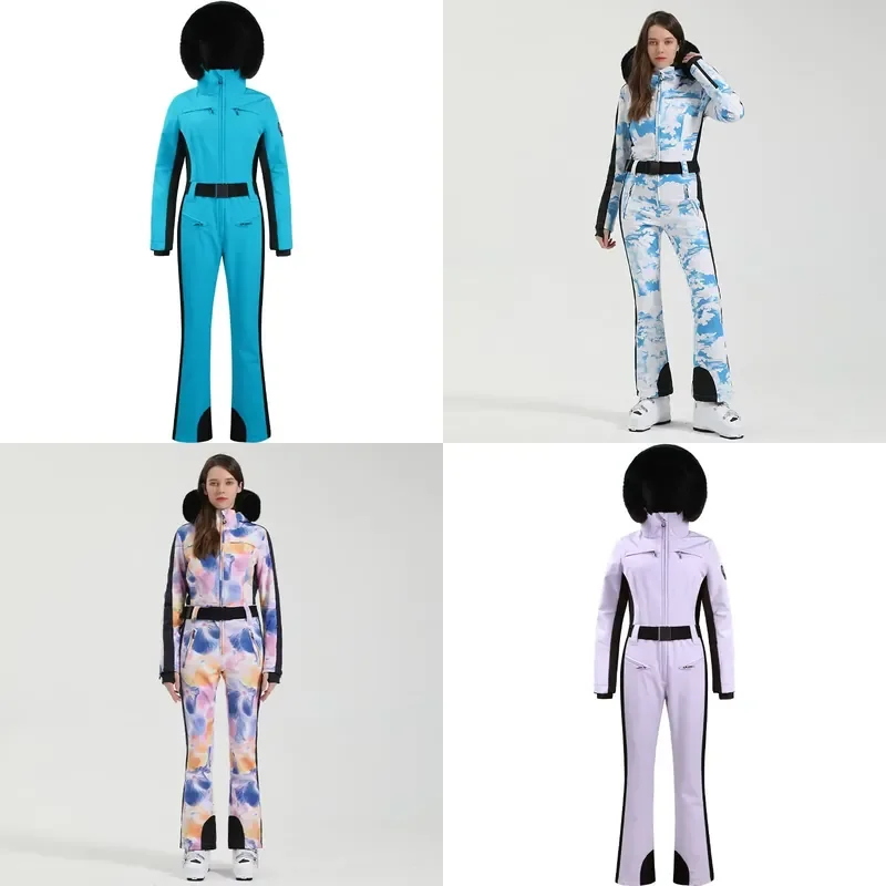 Fashion One Piece Printed Insulated Slim-Fit Ski Suit Windproof Waterproof Breathable Snowboard Jacket 100% Polyester Adult