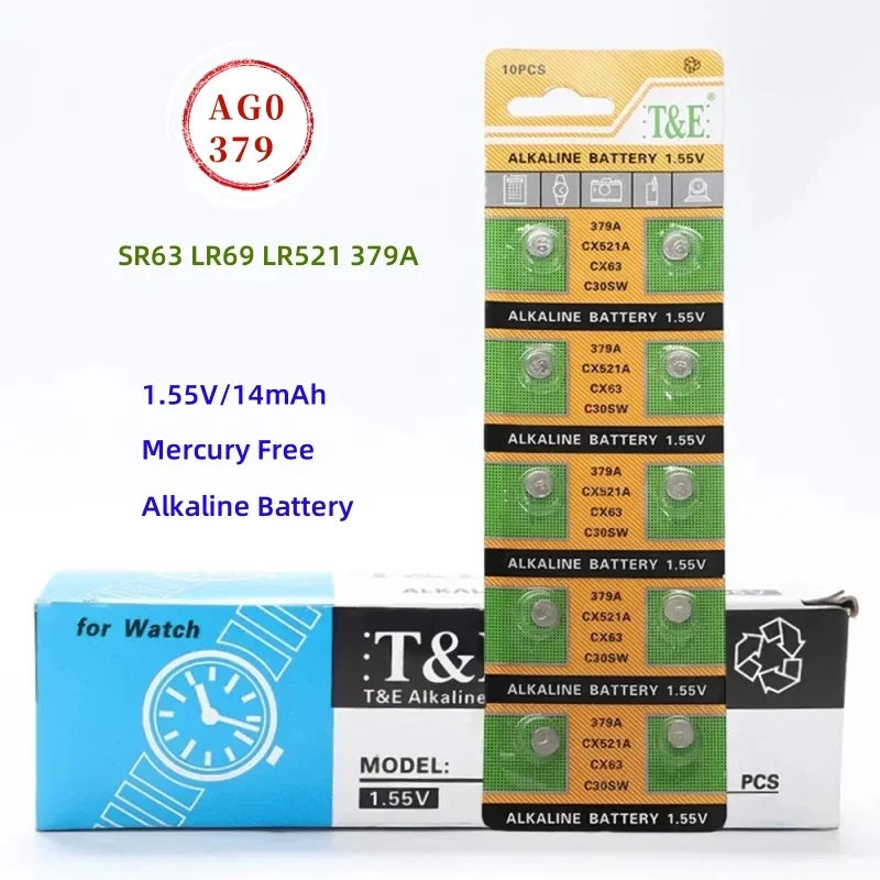 

200PCS AG0 Watch Battery 379 SR63 LR69 LR521 379A 1.55V Button Batteries For Toys Remote SR521SW D379 RW327 Cell Coin