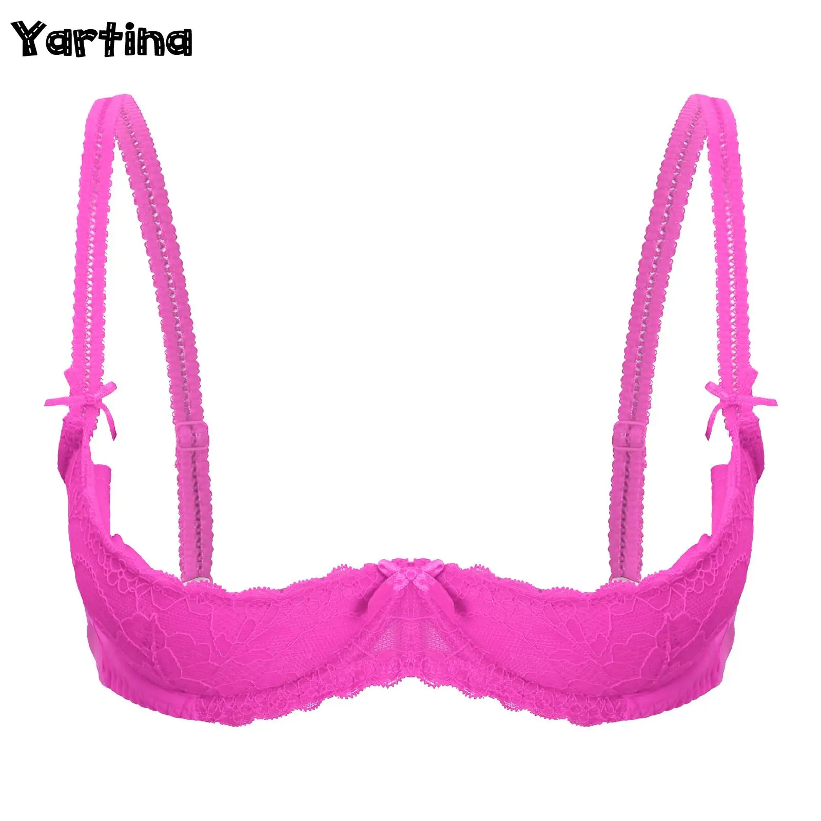 

Womens Sexy Lace Bras Open Breast Exposed Bra Lingerie 1/2 Cup Push Up Underwire Hot Brassiere Sponge Padded Brassiere Underwear