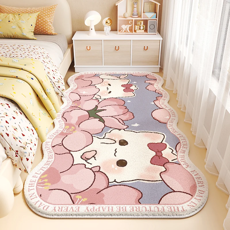 Cute Girl Bedroom Decor Rug Fluffy Soft Baby Bedside Carpet Cartoon Style Carpets for Living Room Pink Irregular Plush Floor Mat