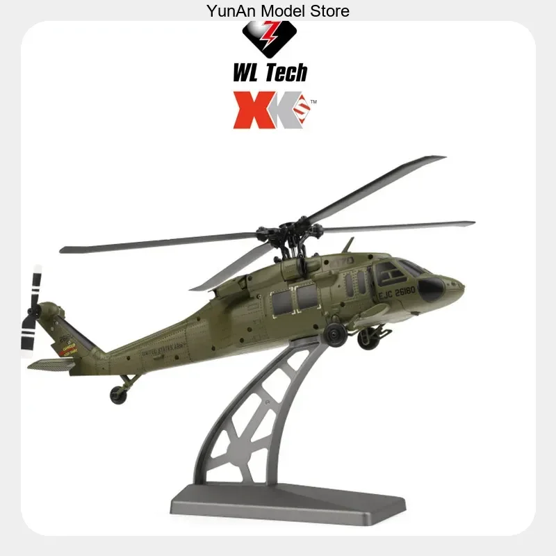 XK K170 4CH Flybarless RC Helicopter UH-60L Black Hawk Brushless Military Scale Model with 6G Gyro & One-Key Takeoff RTF