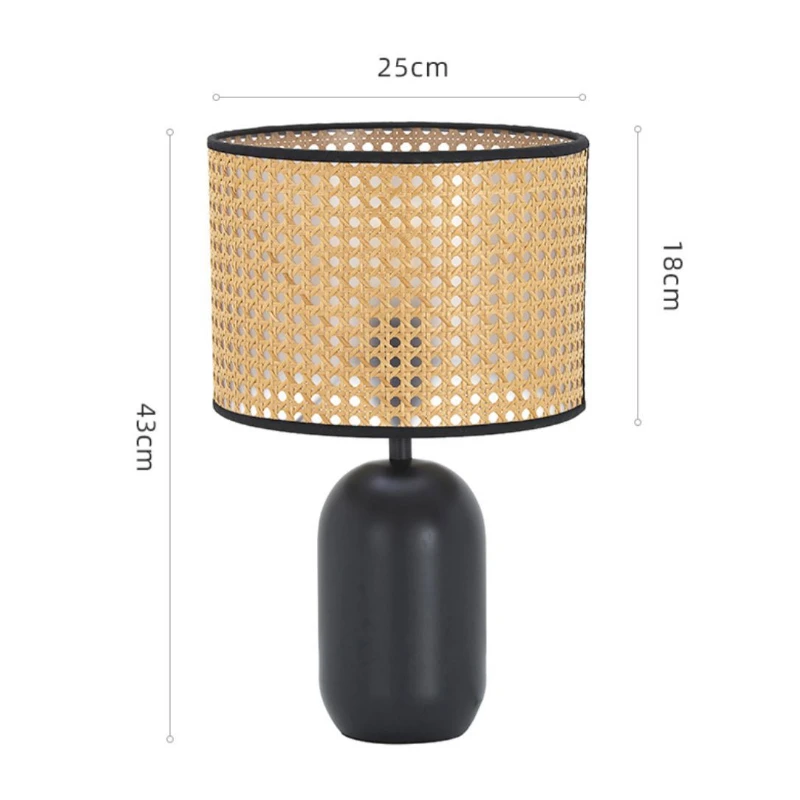 Chinese Black Rattan Woven Desk Light Indoor Lighting Living Room Sofa Vertical Lamps Japanese Restaurant Bedroom Tabletop Decor