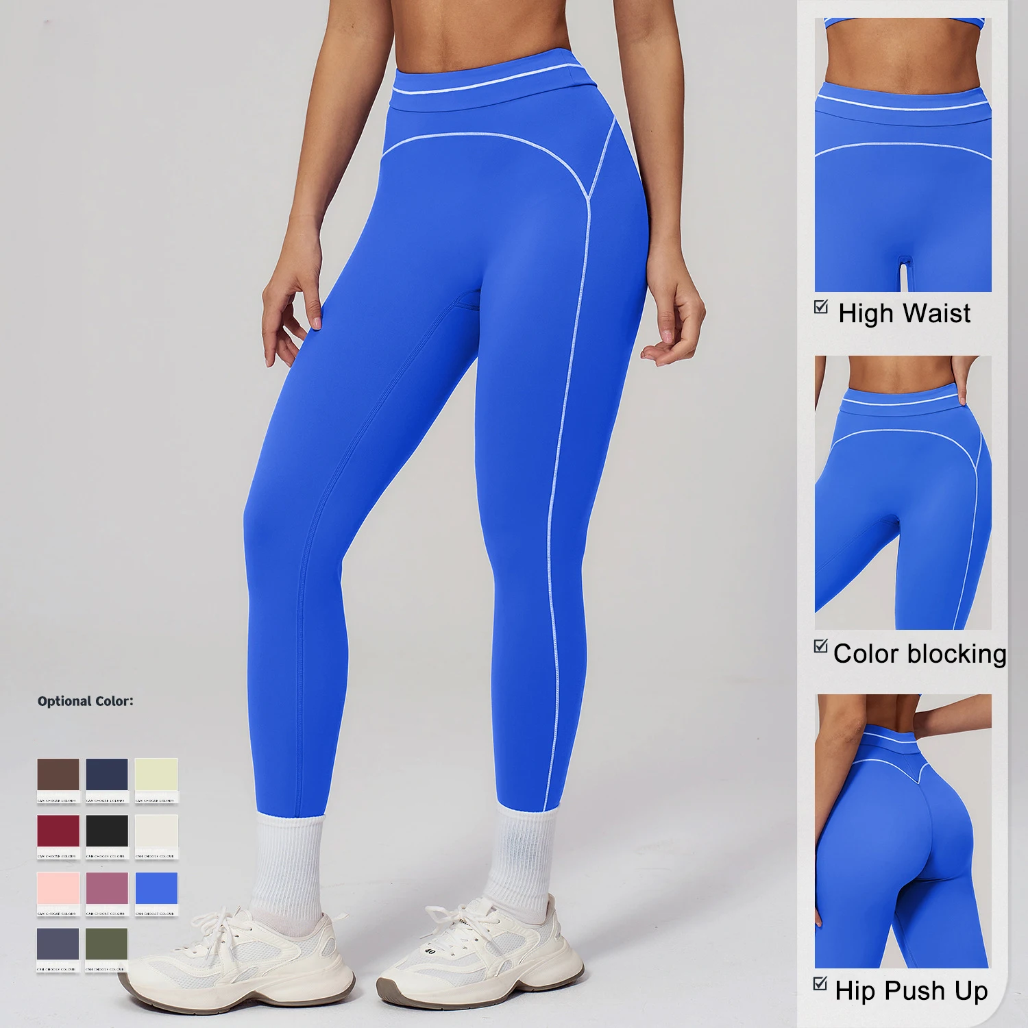 Rooftrellen 1PC Woman High Waisted Fitness Yoga Pants Summer Gym Running Sports Push Up Quick Drying Color Blocking Yoga Pants