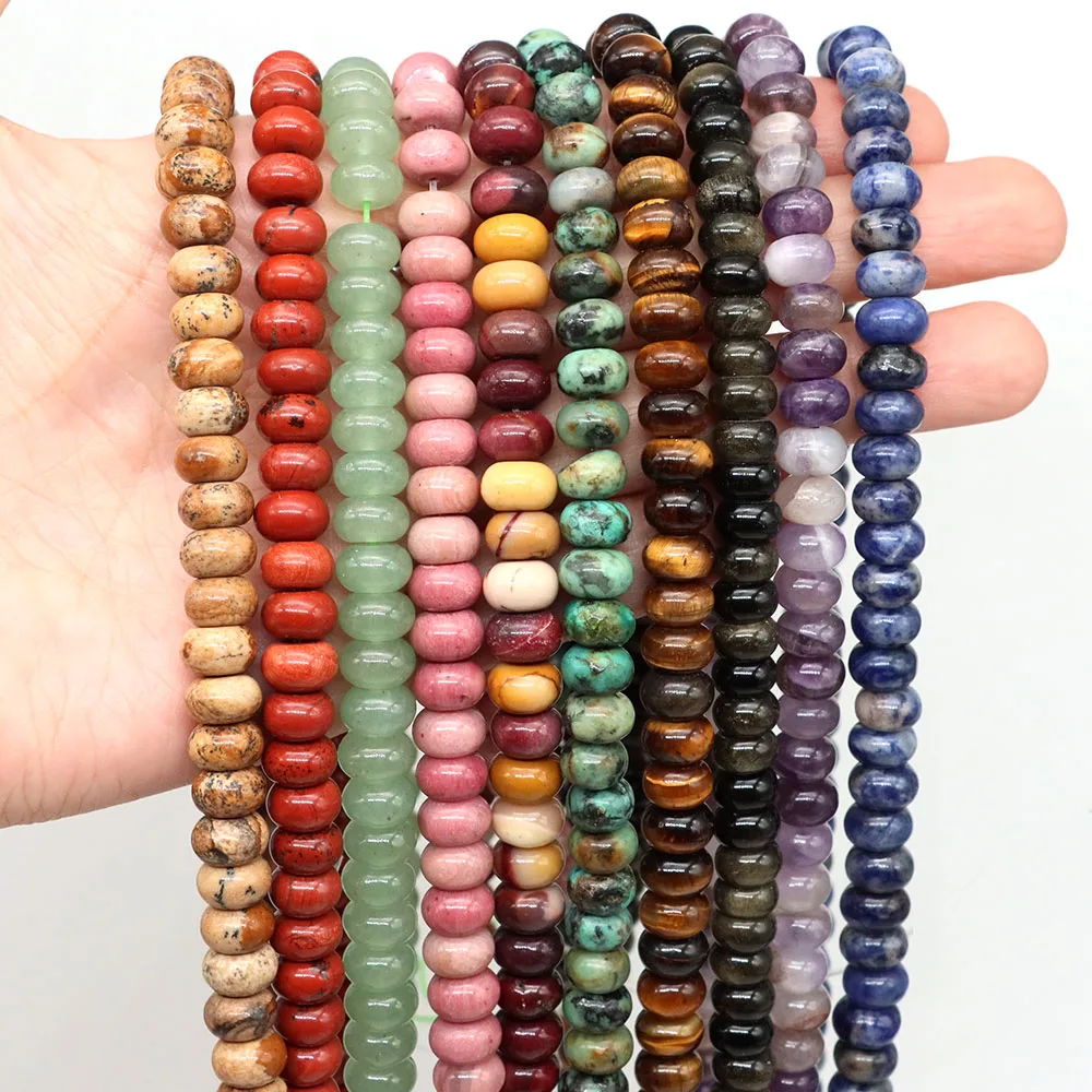 5x8 مللي متر Rondelle شكل الحجر الطبيعي الخرز جمشت Agates Jades الكوارتز شقة مستديرة خرزة مباعدة لصنع المجوهرات أساور يدوية #2