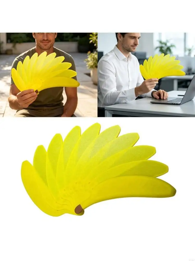 Banana Folding Hand Fan, 3D Form Yellow Display Piece for Desk Styling, Photo Use, Shelf Display and Gift Giving 55KF