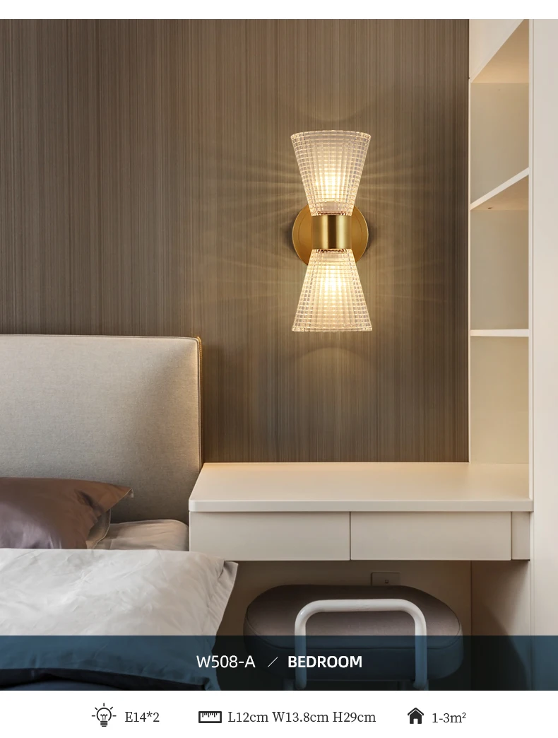 Messing Wandleuchte Kreative Luxus Wohnzimmer Hintergrund Dekor Wandleuchte Schlafzimmer Nachttisch LED Home Dekorative nordische Glaslampe – Detail 6