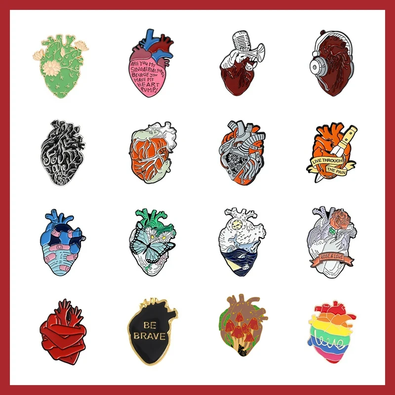 Colección de alfileres de esmalte de corazón y anatomía, broches médicos anatómicos de órganos humanos, insignias de Metal, regalo para médico, enfermera y parejas