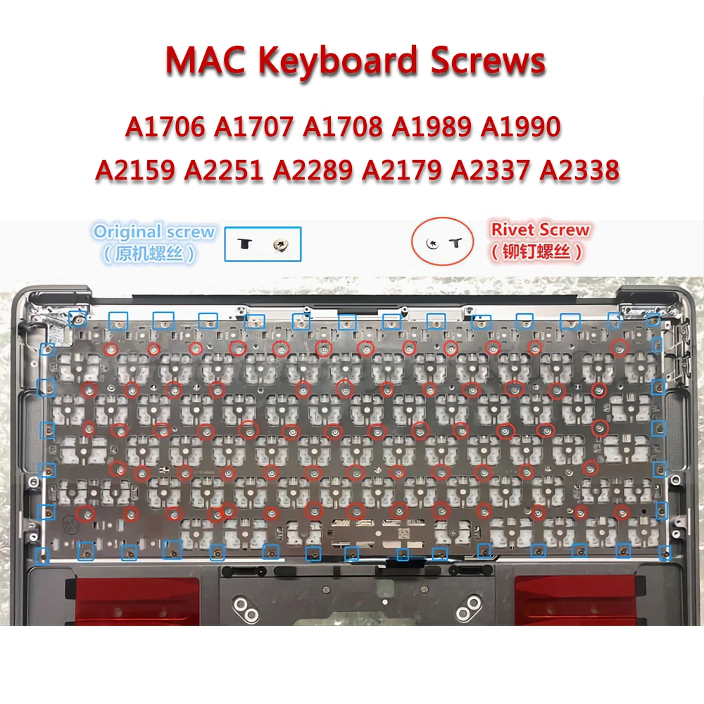 100Pcs/Bag Keyboard Rivet Screw A1706 A1707 A1708 A1989 A1990 A2159 A2251 A2289 A2179 A2337 A2338 for Macbook Pro Retina 13\