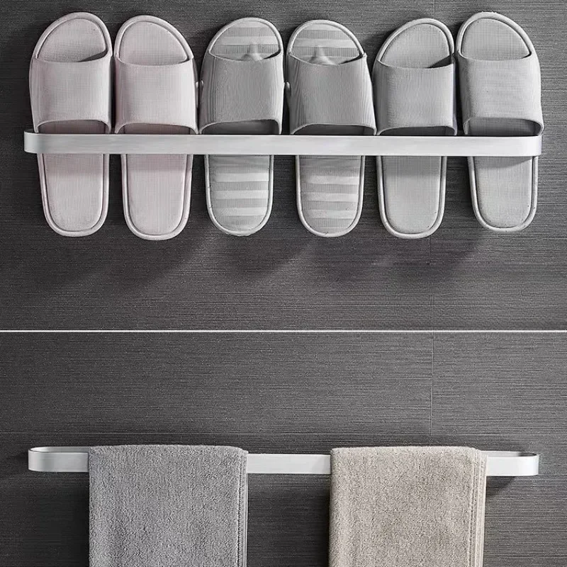 1pc High-class Aluminum Slipper Rack Wall Mount Bathroom Bedroom Shoe Hanging Holder Toilet Wall Door Towel Storage Shelf