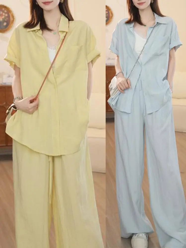 Spring and Summer High-end Feeling Age Reducing Fashion Pink Sunscreen Shirt Casual Pants Two-piece Set
