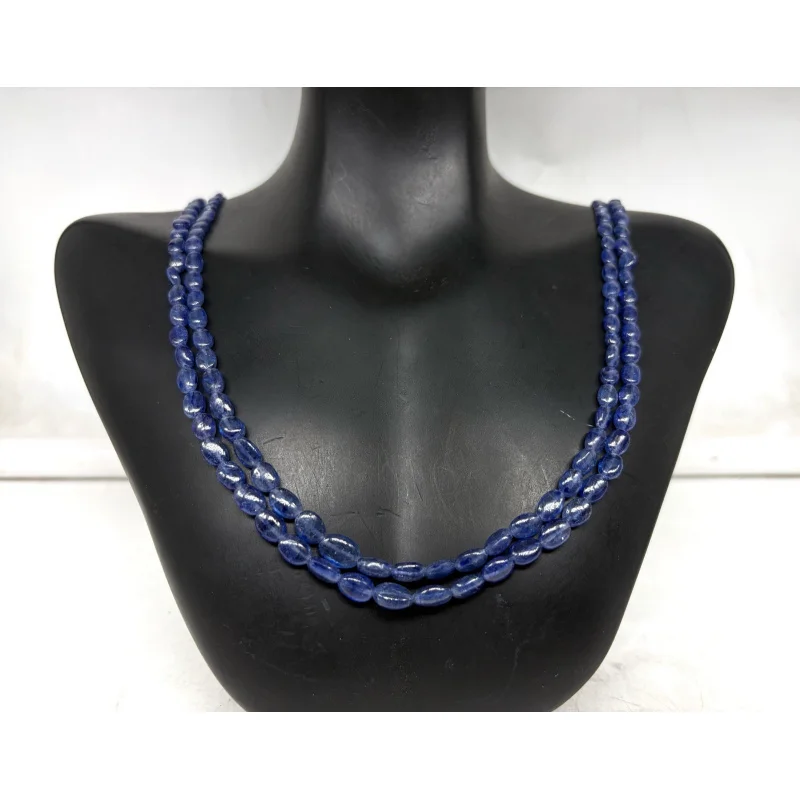 

Two Line Blue Sapphire Necklace 20” Oval Smooth Beads with Sterling Silver
