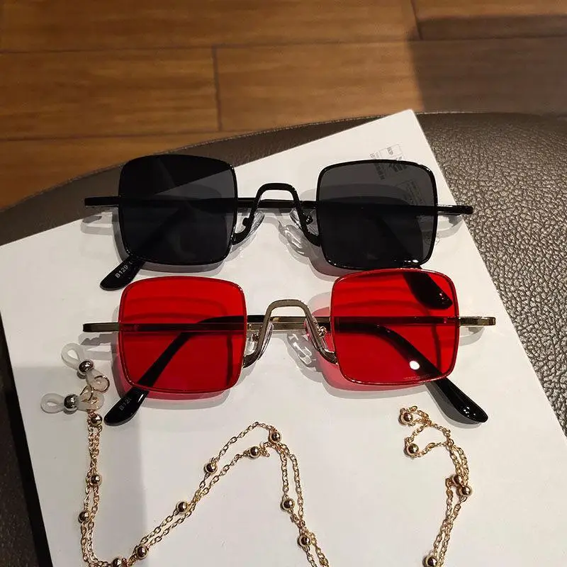 

Trendy Square Sunglasses Small Metal Frame Punk Sun Glasses Funny Hip Hop Shades Candy Color UV400 Eyewear for Women Men