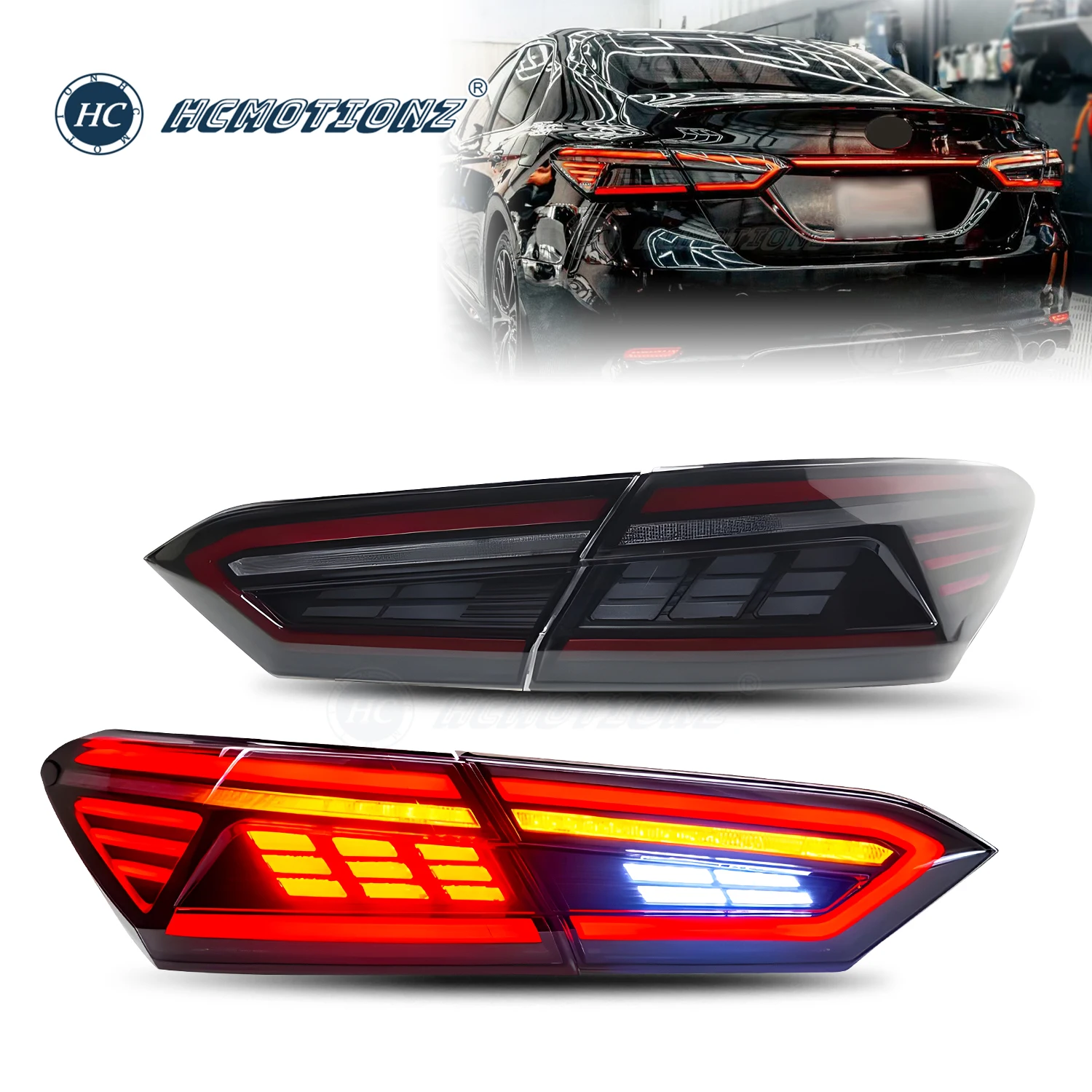 

HCMOTIONZ LED Tail Lights Assembly for Toyota Camry 2018-2023 Car Back Lamps Turn Signal Accessories Start UP Animation