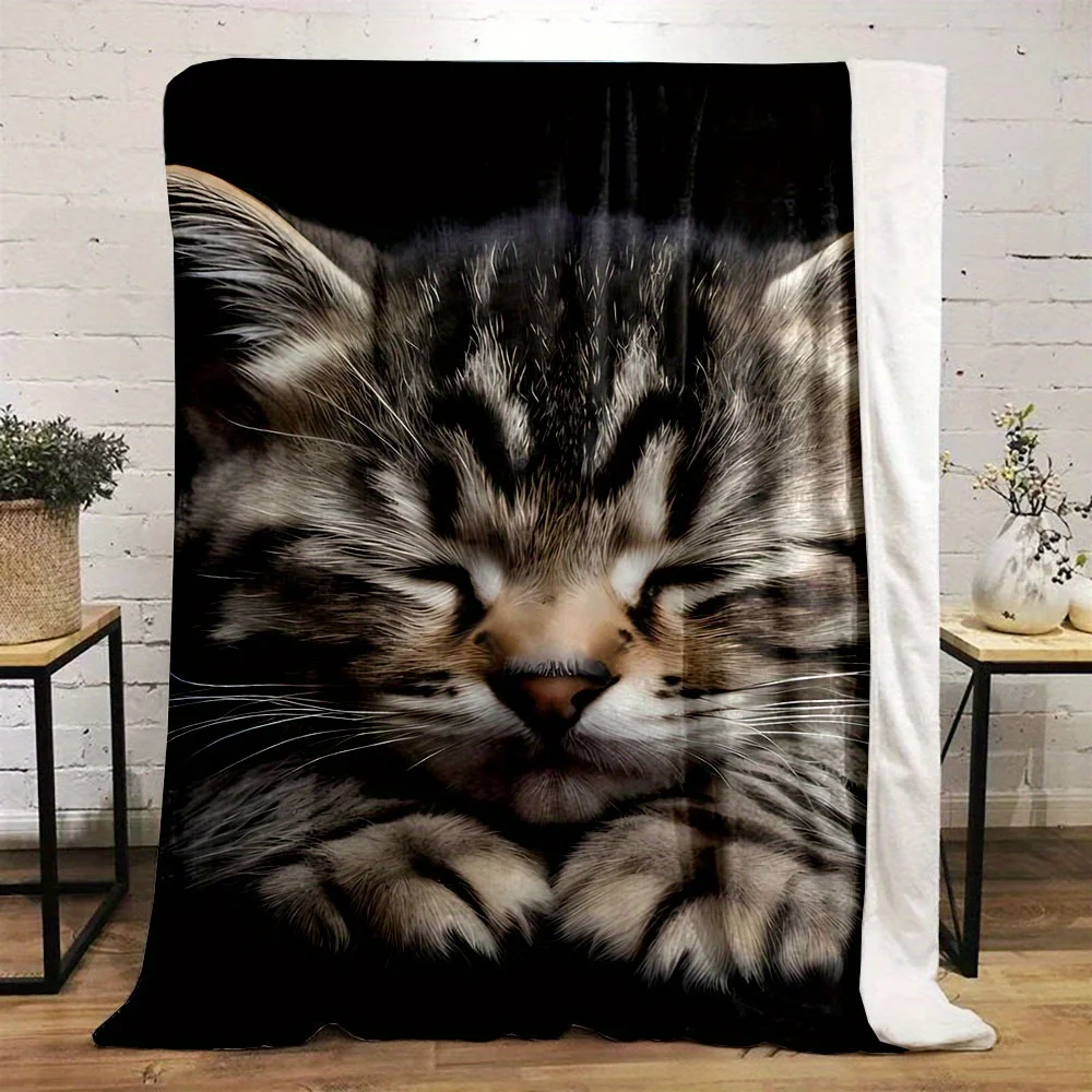 Cute tiger-spotted kitten pattern Flannel printed blanket suitable for all seasons suitable for living room office sofa travel