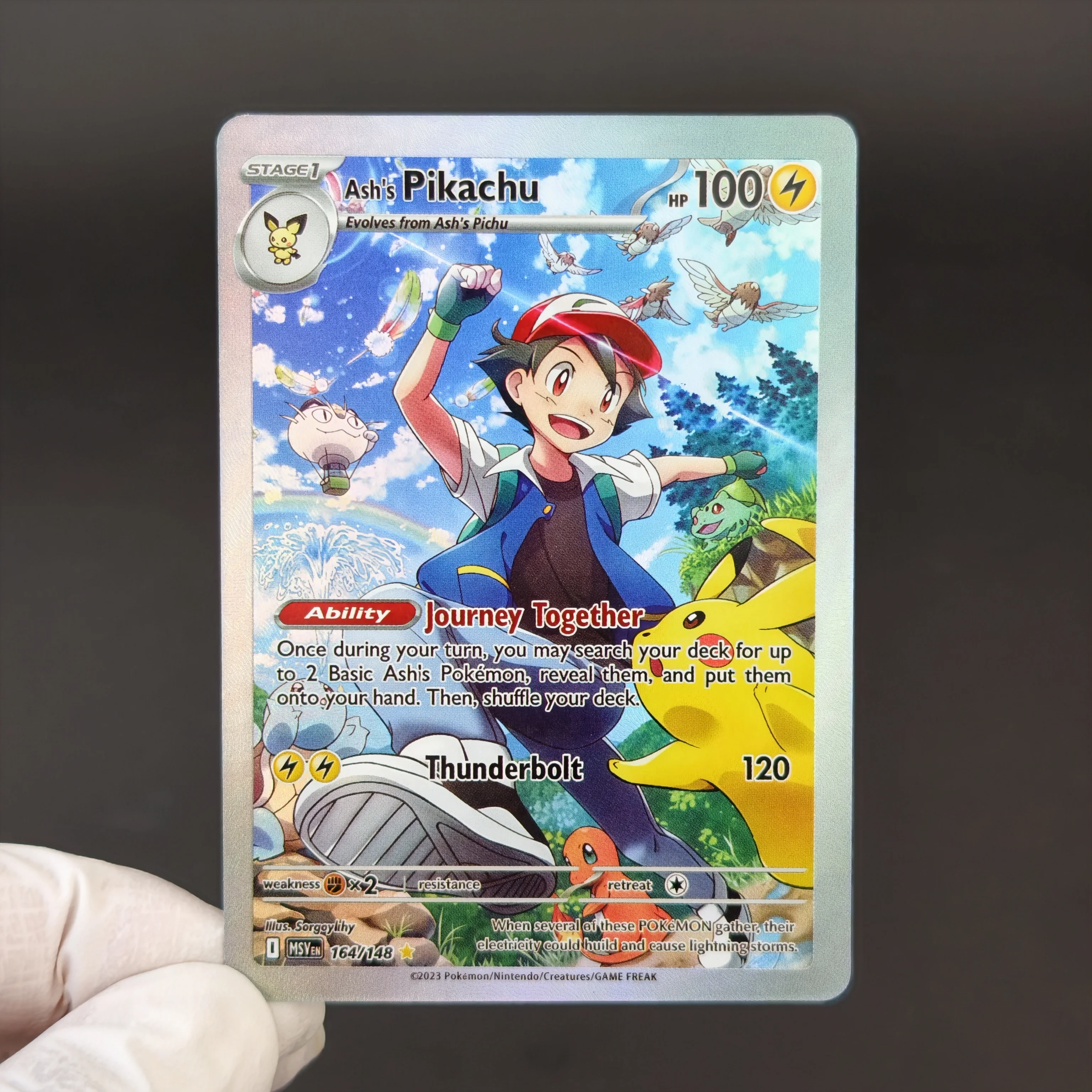 6Pcs PKM Card PTCG English Pokemon Holo Cards Ash & Red Pikachu Collection VMAX VSTAR Full Art Trainer DIY Self Made Single Card view 5