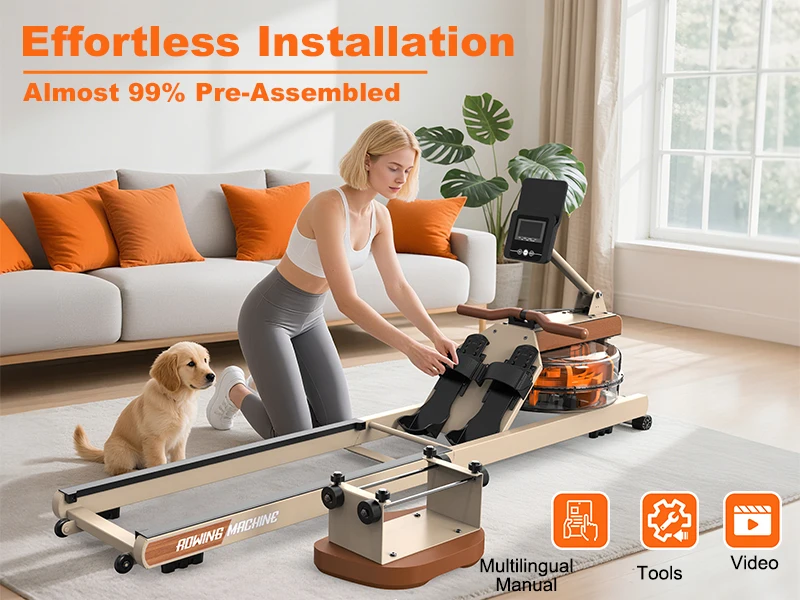 Faltbares Wasser-Rudergerät | 160KG Traglast | Bluetooth-Monitor | 180 ° Klappbares Heimtrainer-Rudergerät mit Aufbewahrungsrädern – Detail 12