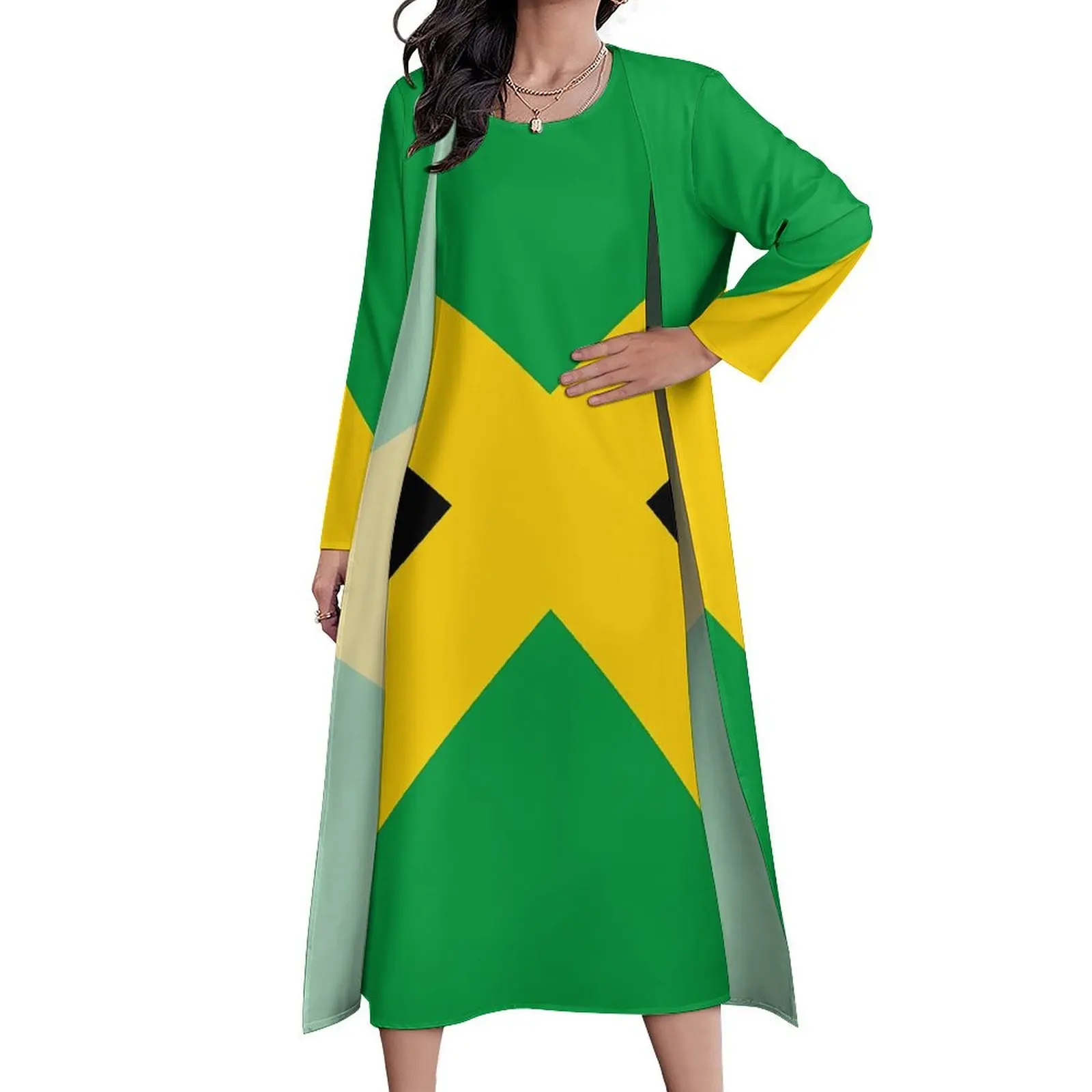 

Jamaica Flag Dress Spring National Celebration Street Wear Bohemia Long Dresses Women Custom Cute Maxi Dress Big Size 4XL
