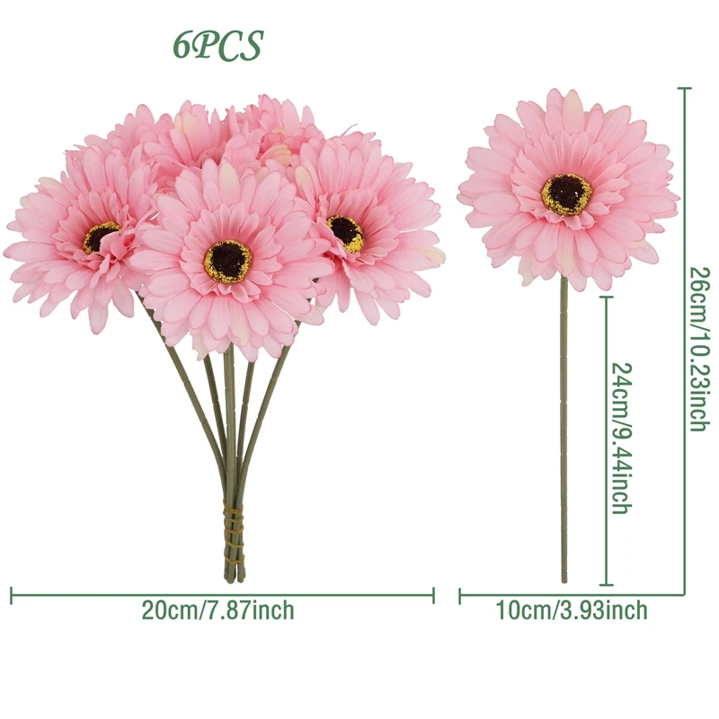 5/10 Stück 26cm Künstliche Seiden-Gerbera-Blumensträuße für Hochzeit, Heim- und Tischdekoration, Künstliche Gänseblümchen für DIY-Blumenarrangements – Detail 12