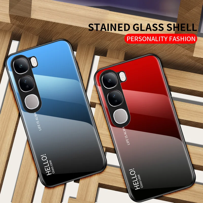 Vivo V40 Lite 5G V2417 Custodia in vetro temperato sfumato Custodia rigida con cover posteriore in silicone per Vivo V40 Lite V40Lite 5G V2417