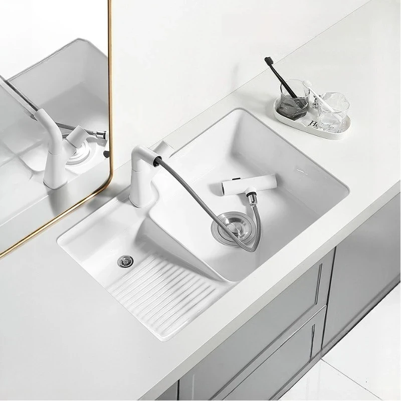 high quality Ceramic Bathroom Sinks Undercounter Balcony Laundry with Rubbing Board Home Embedded Wash Basin Single Sink