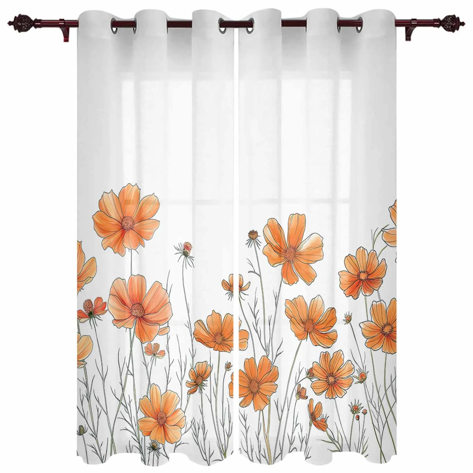 Minimalist Flower Watercolor Chrysanthemum Modern Window Curtains for Living Room Bedroom Curtain Home Decor Balcony Drapes