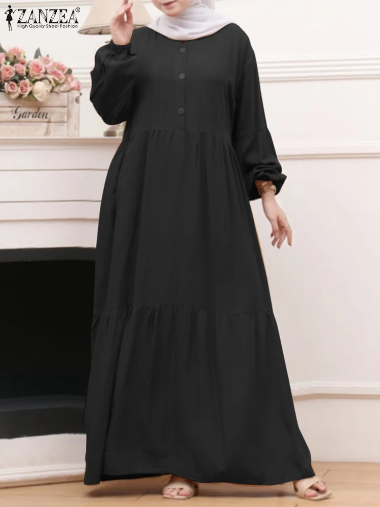 

ZANZEA Women Elegant Maxi Dresses Muslim Abaya Robe Islamic Clothing Turkey Vestidos Long Sleeve V Neck Party Sundress Oversize
