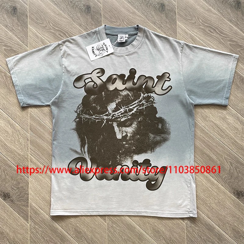 

New SAINT VANITY Short Sleeve Tees Retro Do Old Trend High Quality Casual Logo Print SAINT VANITY T-shirts