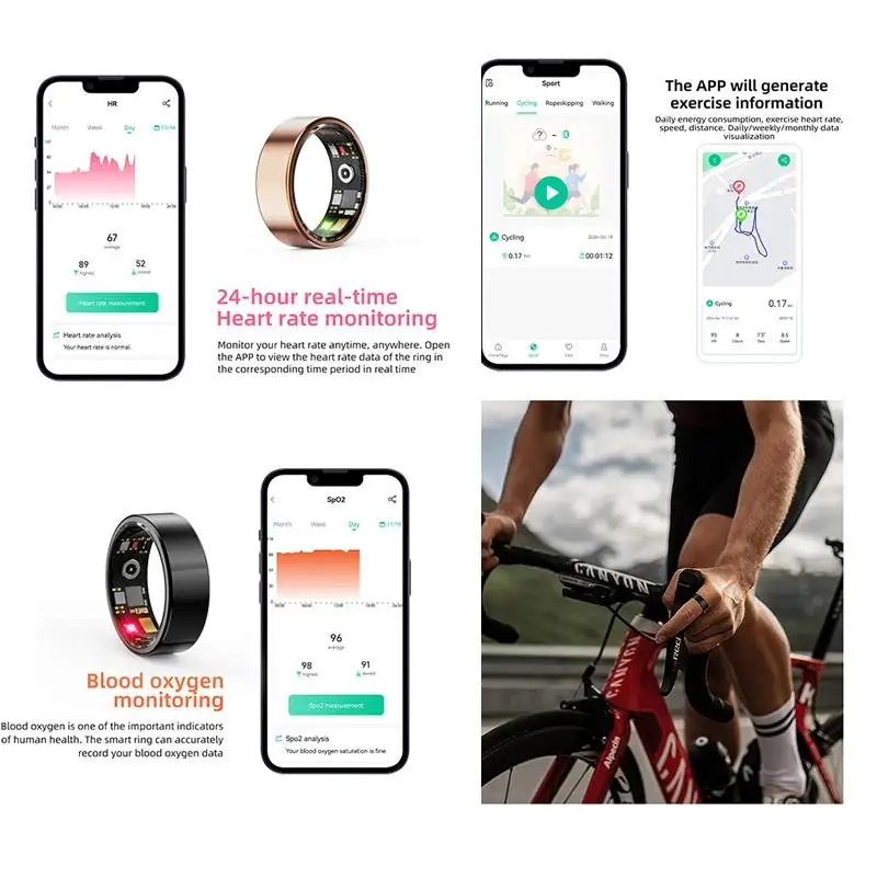 R11M Smart Ring Women Heart Rate Blood Oxygen Calorie Records Multi Sports Mode IP68 Fashion Finger Ring Fitness Tracker