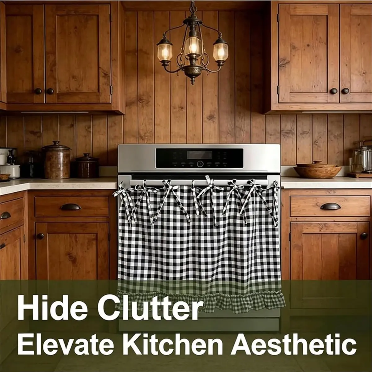 Handmade Oven Skirt Curtain for Door Dishwasher Hidden Curtain Farmhouse Meadow Skirt Heat-Resistant Black + White