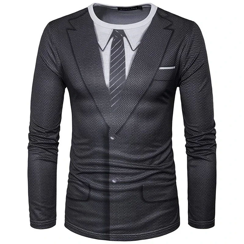 Realistic Suit Tuxedo 3D Print Pattern T Shirts Men Long Sleeve Casual Fashion T-shirt Sweatshirt Breathable Streetwear Tshirt