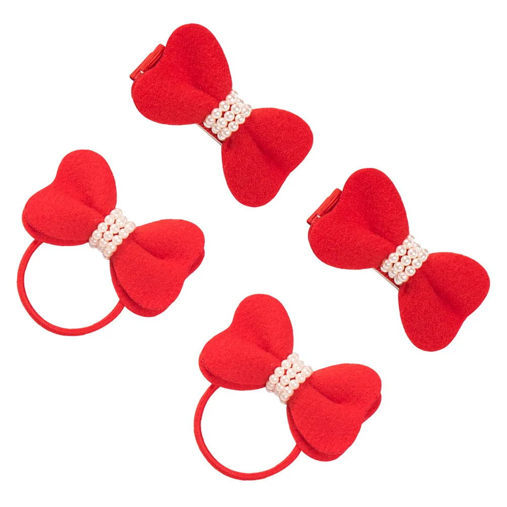

4Pcs Girls Toddler Hair Bow Accessories Pearls Decorated Adorable Bow Hairpin Bright Colors for Kids Daily Wear Special