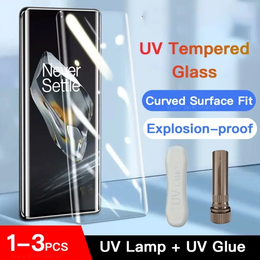 4-2PCS UV Tempered Glass For OnePlus 12 11 R 10 9 8 7 7T Ace2 Pro Full Cover Glue Curing Film For OnePlus 12 Screen Protector