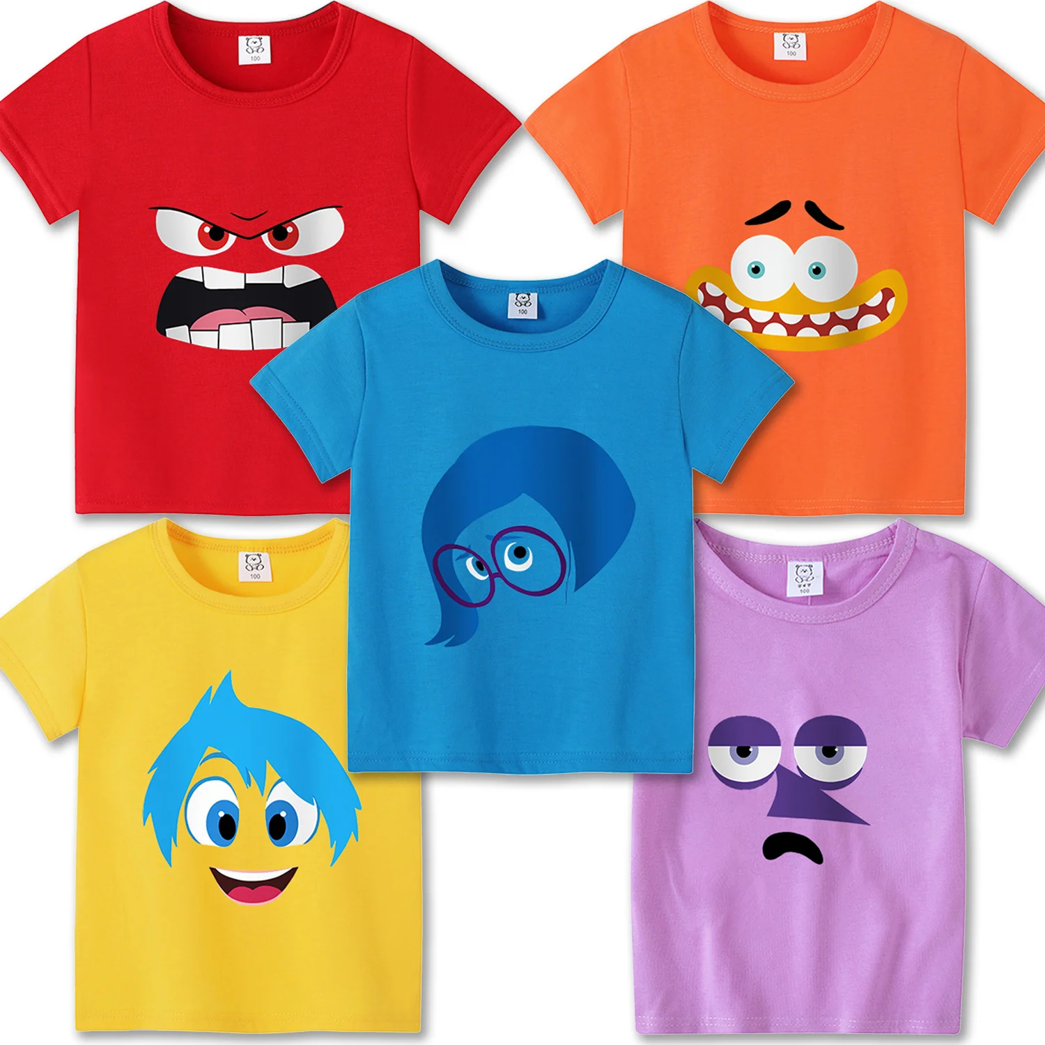 Inside Out 2 Disney T-shirt Cute Cartoon Emotion Expression Printed Colorful Tee Kids Summer Clothes Short Sleeve Tops Clothing