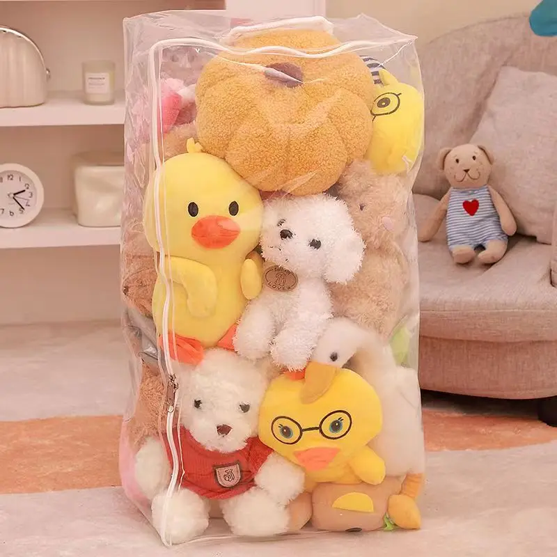 Large capacity Plush  toy storage bag transparent doll storage tube zipper dustproof storage bag and organization