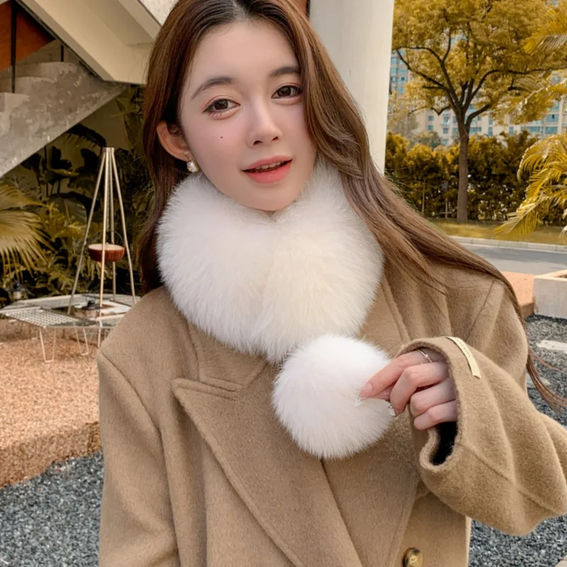 冬暖かいキツネの毛皮のスカーフファッション多用途ショートスタイルビッグボール磁気吸引バックルスカーフ毛皮のような女性の気質マフラー