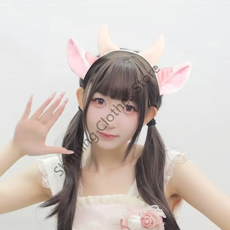 M68A 3 조각 귀여운 암소 의상 세트 암소 귀 머리띠 발 장갑 꼬리 어린이 성인 할로윈 코스프레 파티 의상